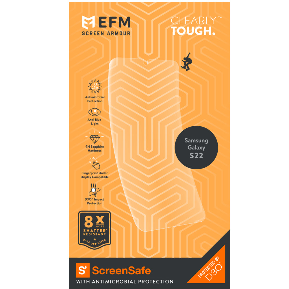 EFM ScreenSafe Film Screen Armour with D3O - For Samsung Galaxy S22 (6.1) - Clear/Black Frame