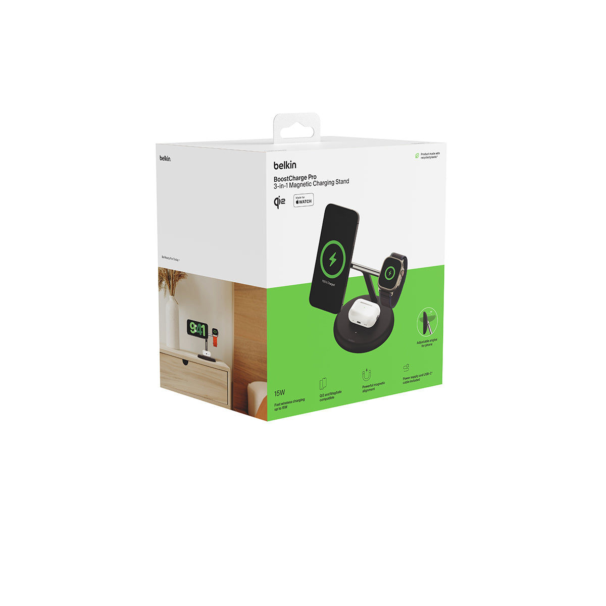 Belkin BoostCharge Pro 3-in-1 - Magnetic Wireless Charging Stand with Qi2 15W - Black