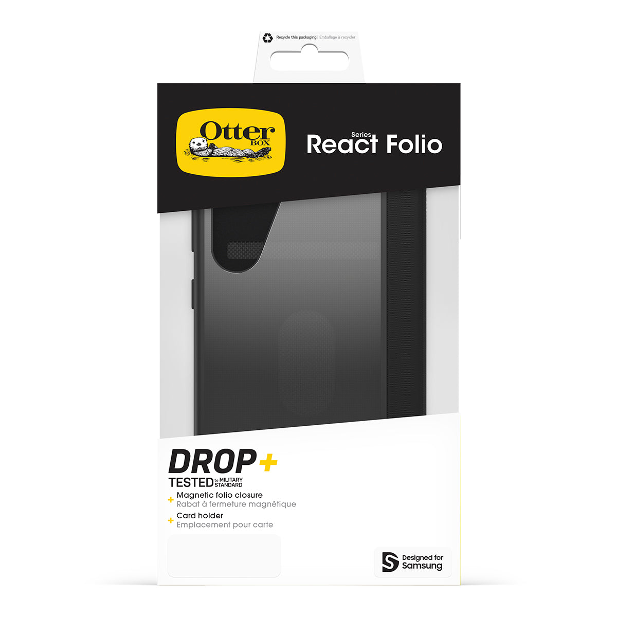OtterBox React Folio Case - For Samsung Galaxy S25+ - Black Crystal