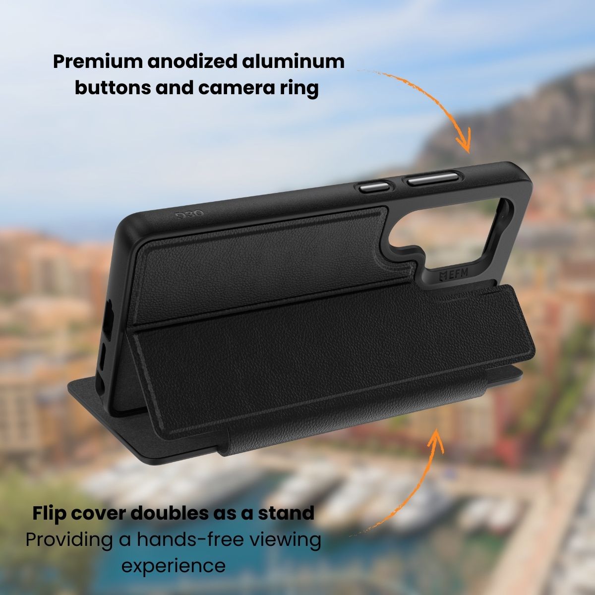 EFM Monaco Vegan Leather Wallet Case with D3O BIO - For Samsung Galaxy S25+ - Black