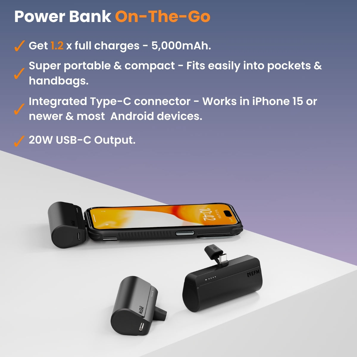 EFM Power On-The-Go 5,000mAh Power Bank - For all USB-C Devices - Black