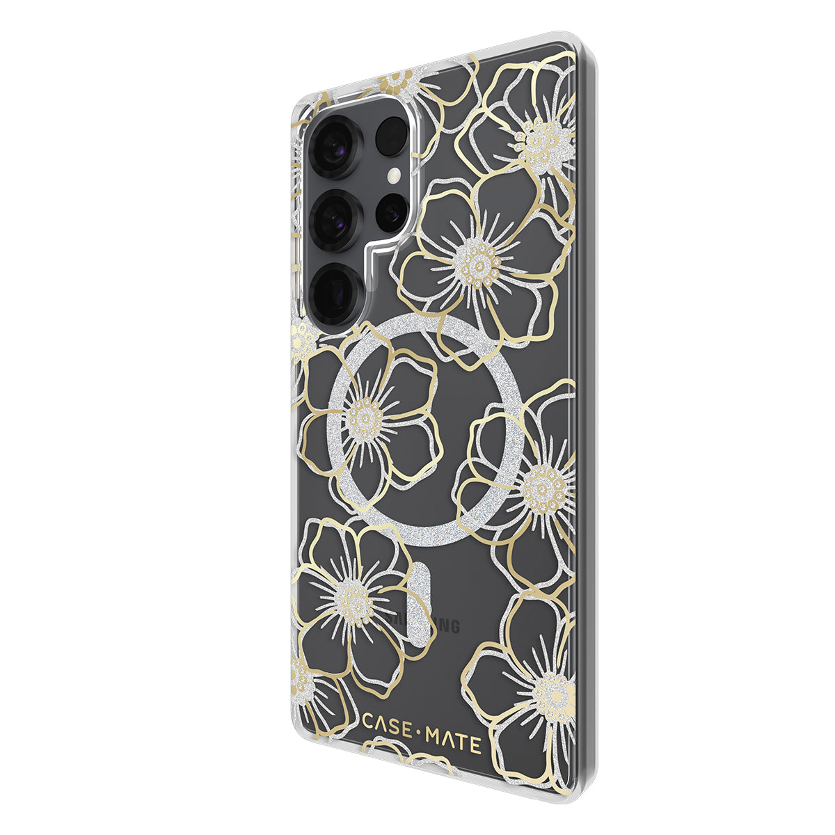 Case-Mate Floral Gems Case - For Samsung Galaxy S25 Ultra - Gold w/ Magnet