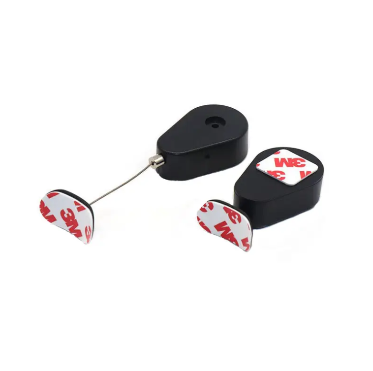 Security Tether with Retractable Cable and Adhesive - Curved