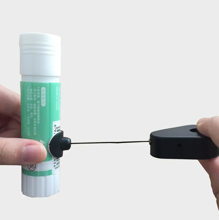 Security Tether with Retractable Cable and Adhesive - Curved