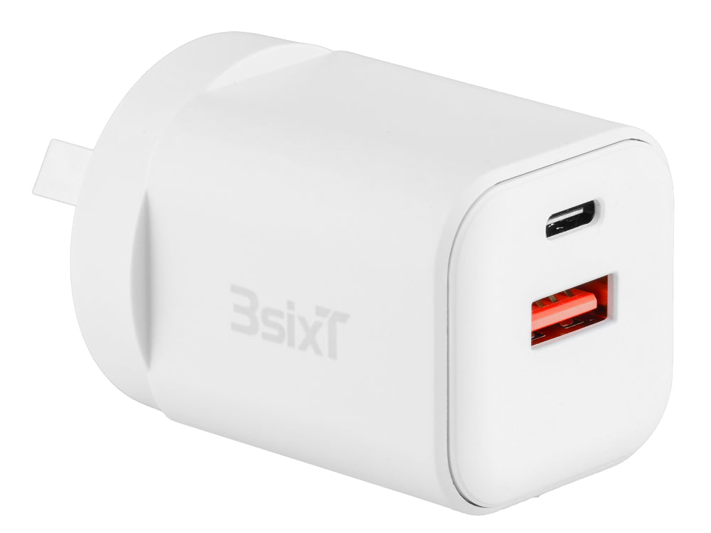 3sixT Wall Charger GaN 35W USB-C PD + QC27W USB-A(Max 15W)-W