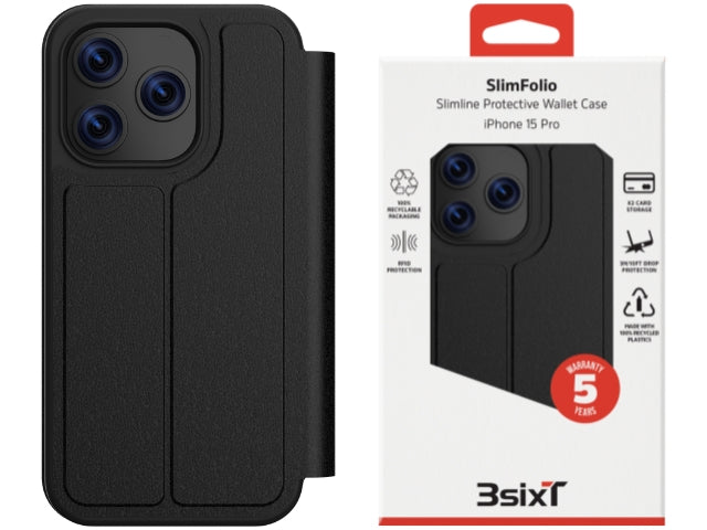 3sixT SlimFolio - iPhone 15 Pro - (MS)(RC) Black