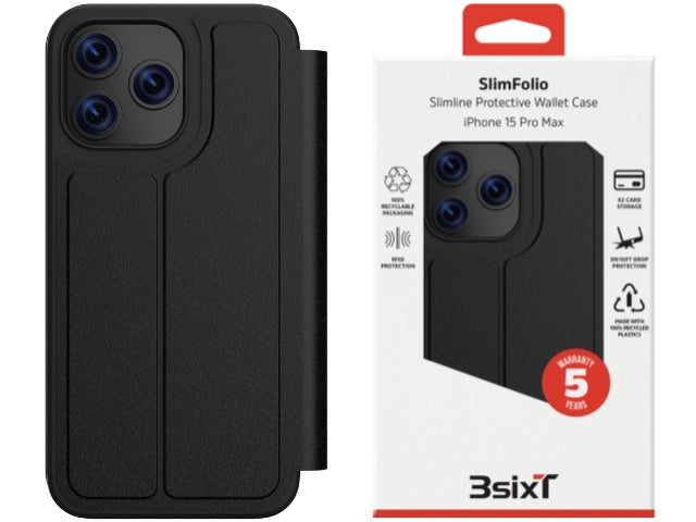 3sixT SlimFolio - iPhone 15 Pro Max - (MS)(RC) Black