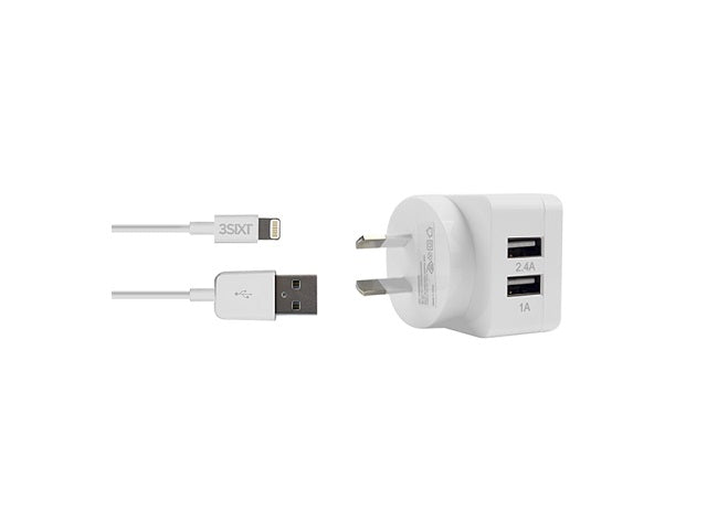 3sixT Wall Charger AU 3.4A + Lightning Cable 1m - White