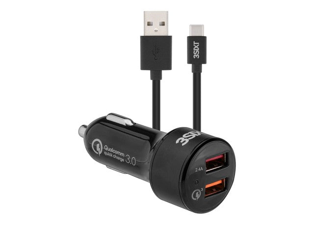 3sixT Car Charger 5.4A + USB-C Cable 1m - Black