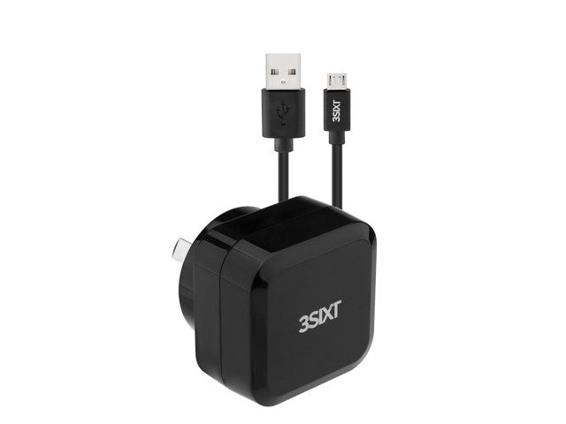 3sixT Wall Charger AU 5.4A + Micro USB Cable 1m - Black