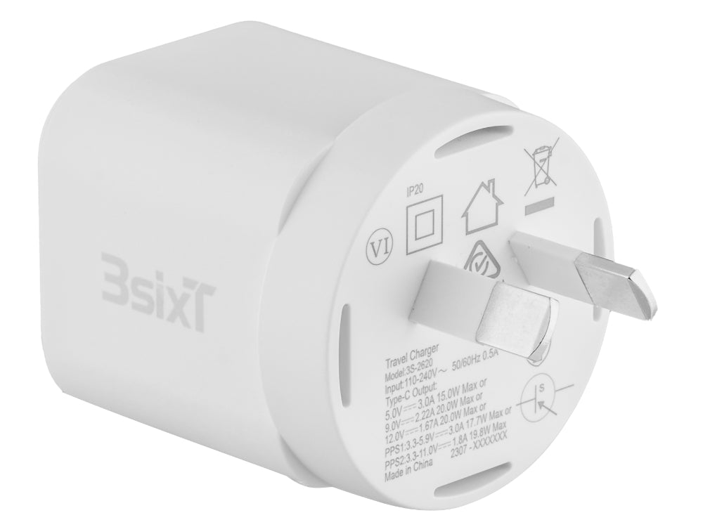 3sixT Wall Charger GaN 20W USB-C PD + USB-C to USB-C - W