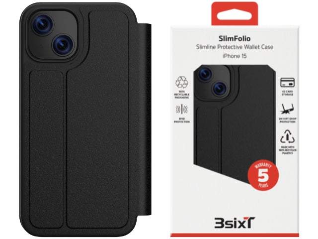 3sixT SlimFolio - iPhone 15 - (MS)(RC) Black