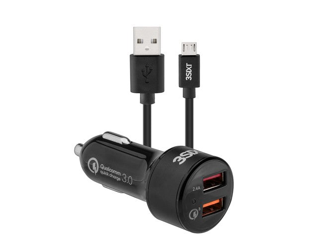 3sixT Car Charger 5.4A + Micro USB Cable 1m - Black