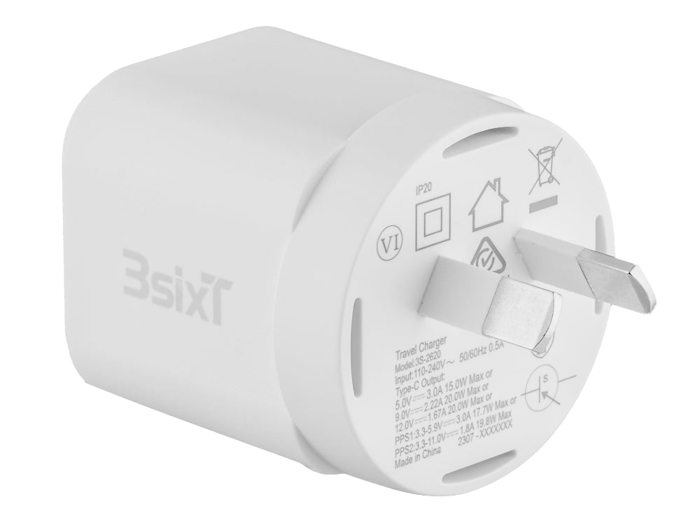 3sixT Wall Charger GaN 20W USB-C PD + USB-C to Lightning - W