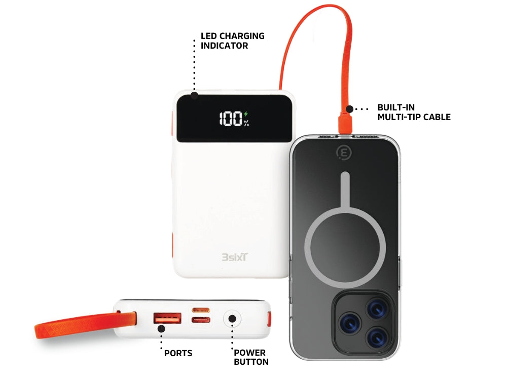 3sixT JetPak 2 in 1 10000mAh Power Bank - White/Orange