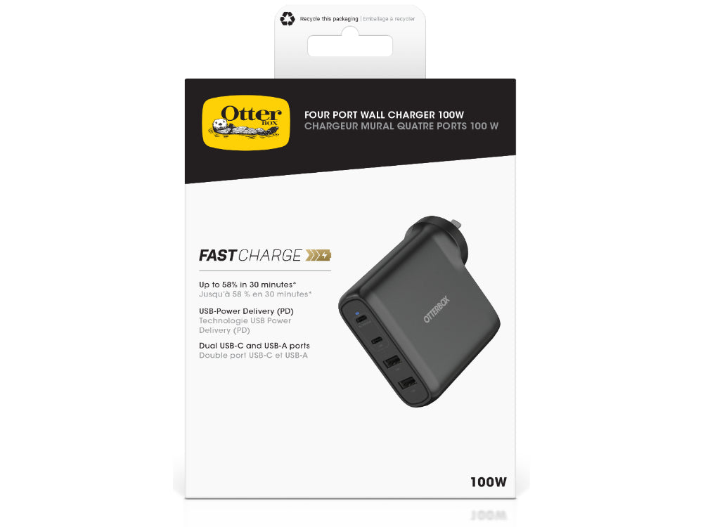 OtterBox Standrd Wall Charger 100W-2X USBC + 2X USBA USB-PD