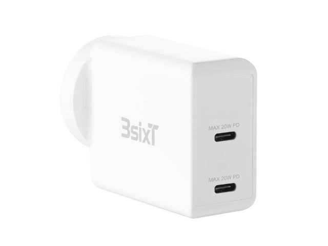 3sixT Wall Charger AU 40W Dual USB-C PD20W + PD20W - White