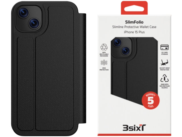 3sixT SlimFolio - iPhone 15 Plus - (MS)(RC) Black