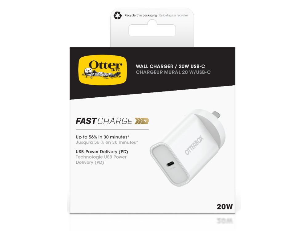 OtterBox 20W Wall Charger - With USB-C and Power Delivery - White