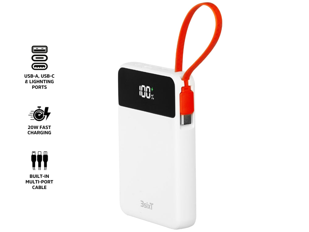 3sixT JetPak 2 in 1 10000mAh Power Bank - White/Orange