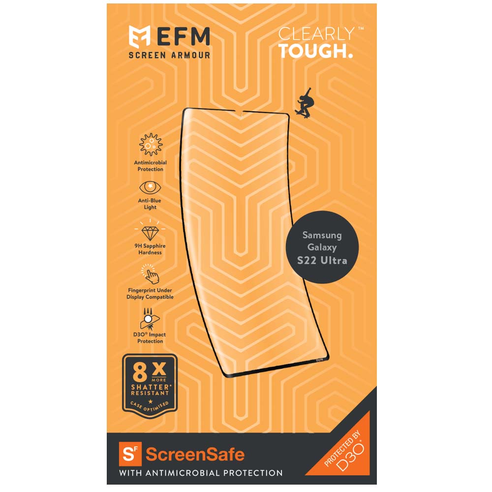 EFM ScreenSafe Film Screen Armour with D3O - For Samsung Galaxy S22 Ultra (6.8) - Clear/Black Frame