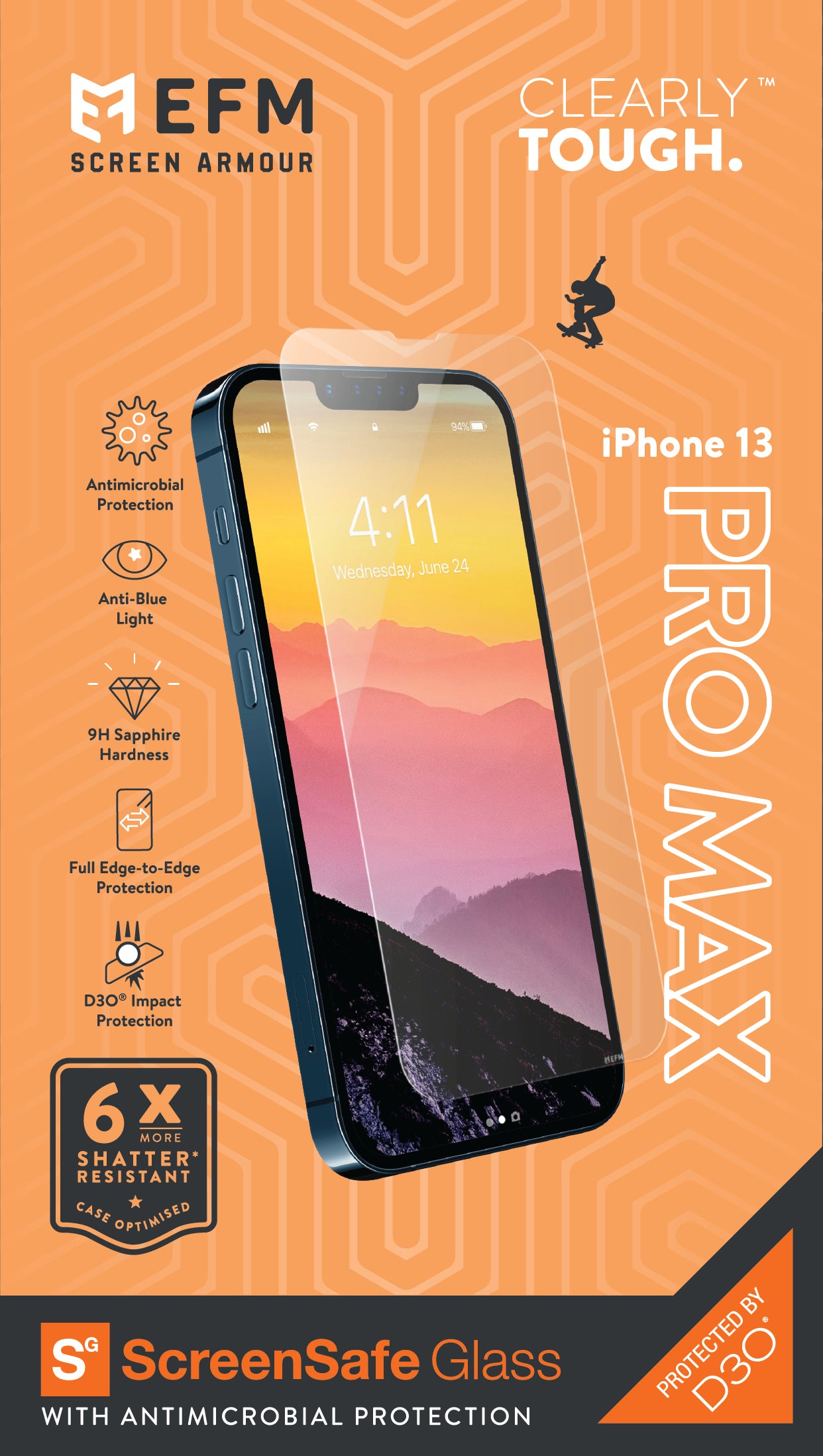 EFM ScreenSafe Glass Screen Armour with D3O - For iPhone 13 Pro Max (6.7")/iPhone 14 Plus (6.7")