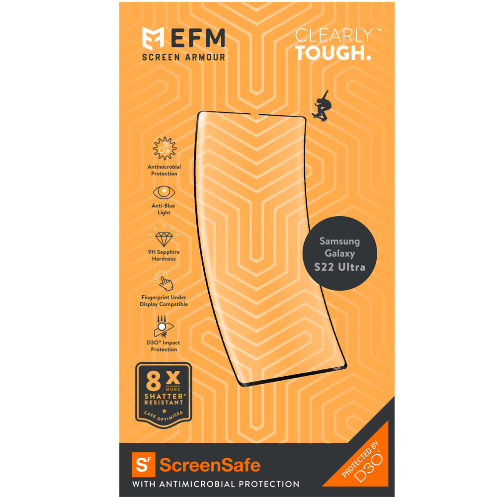 EFM ScreenSafe Film Screen Armour with D3O - For Samsung Galaxy S22 Ultra (6.8) - Clear/Black Frame