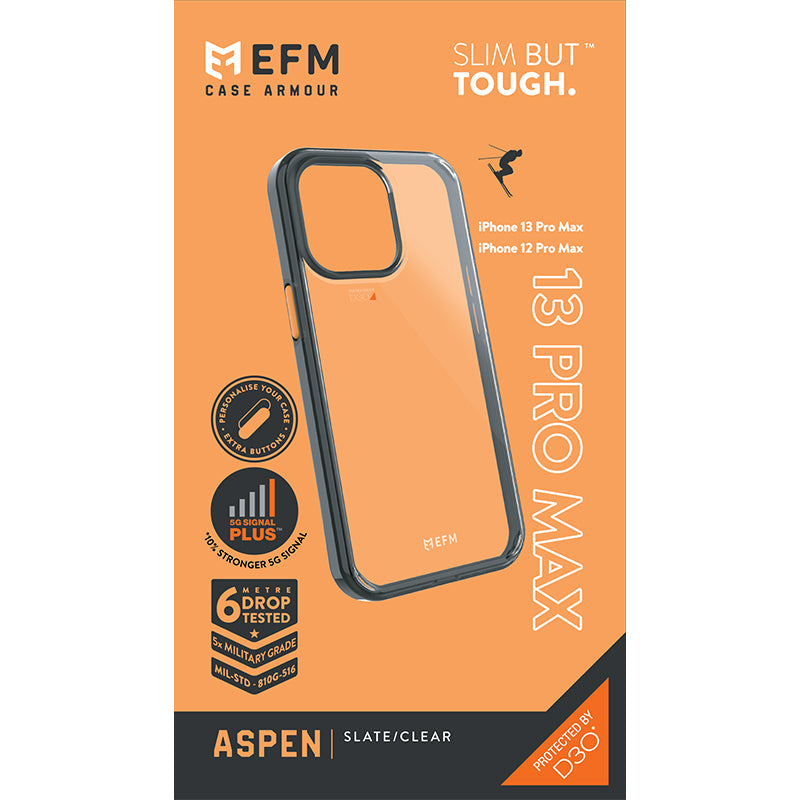 EFM Aspen Case Armour with D3O 5G Signal Plus - For iPhone 13 Pro Max (6.7") - Slate Clear