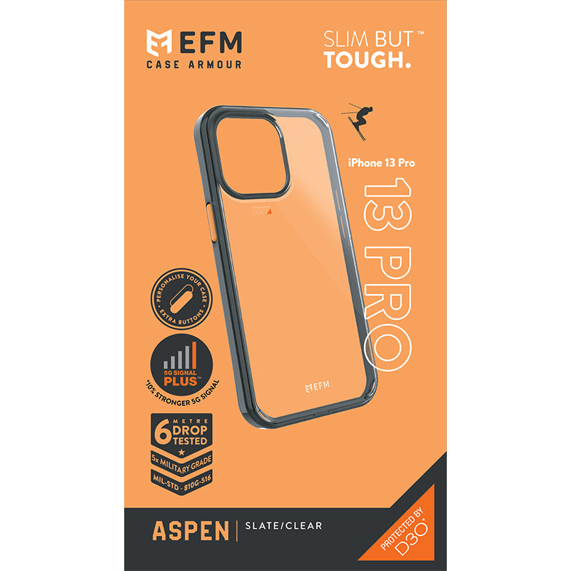 EFM Aspen Case Armour with D3O 5G Signal Plus - For iPhone 13 Pro (6.1" Pro) - Slate Clear