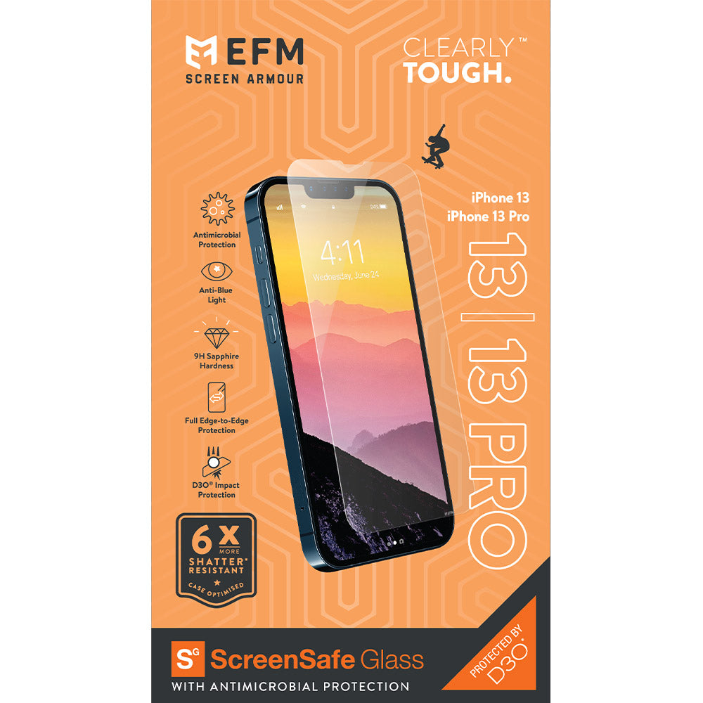 EFM ScreenSafe Glass Screen Armour with D3O - For iPhone 13/13 Pro (6.1")/iPhone 14 (6.1")