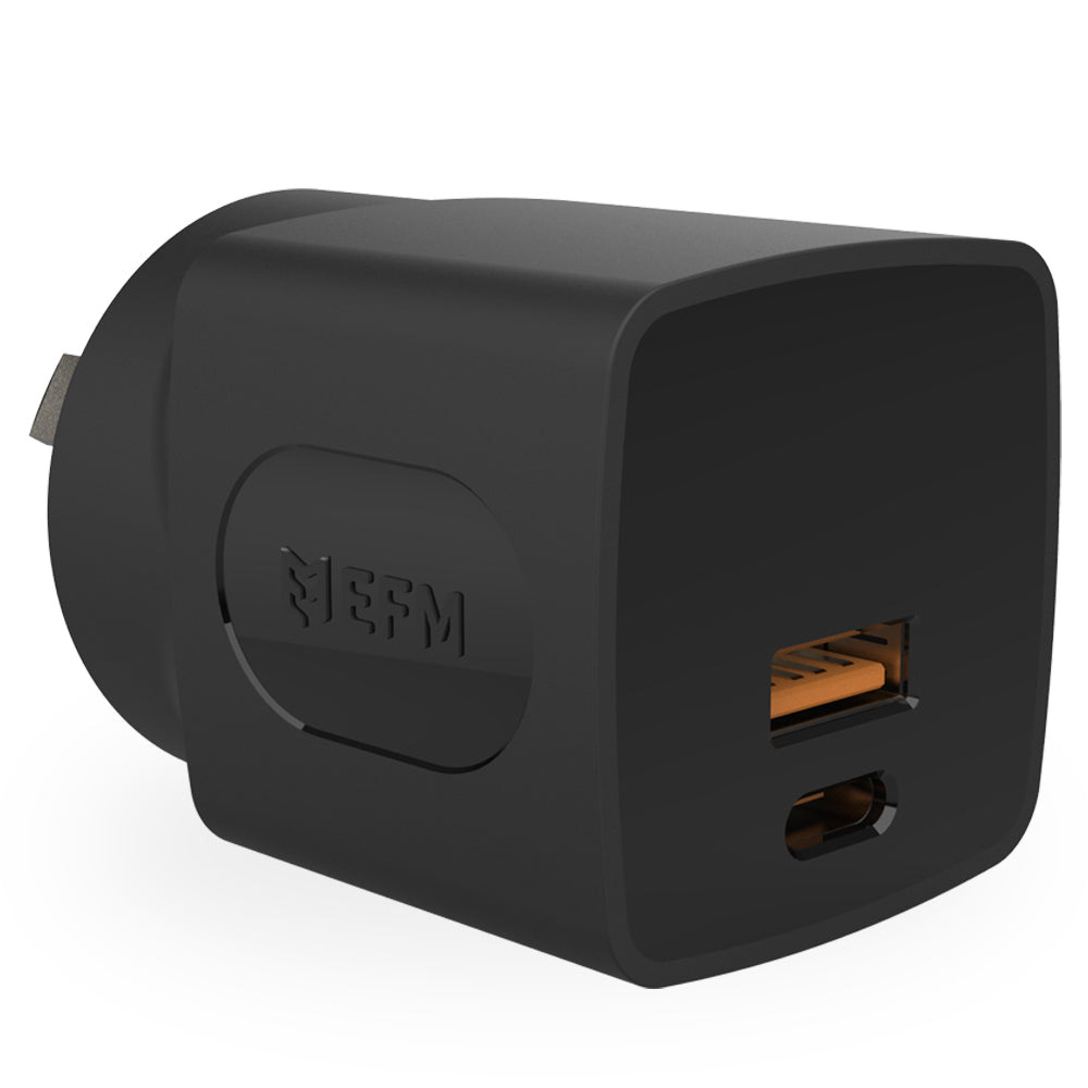EFM 30W Dual Port Wall Charger - With Power Delivery and PPS Technologies - Black